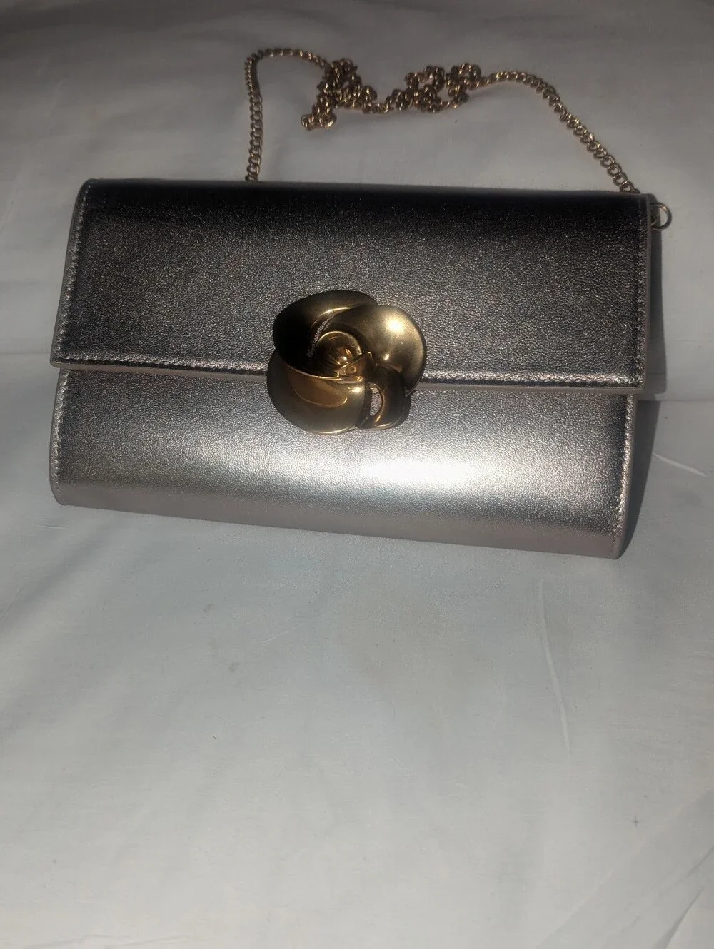 Ted Baker London Kira Rose Metallic Rose Gold Floral-Clasp Chain Clutch